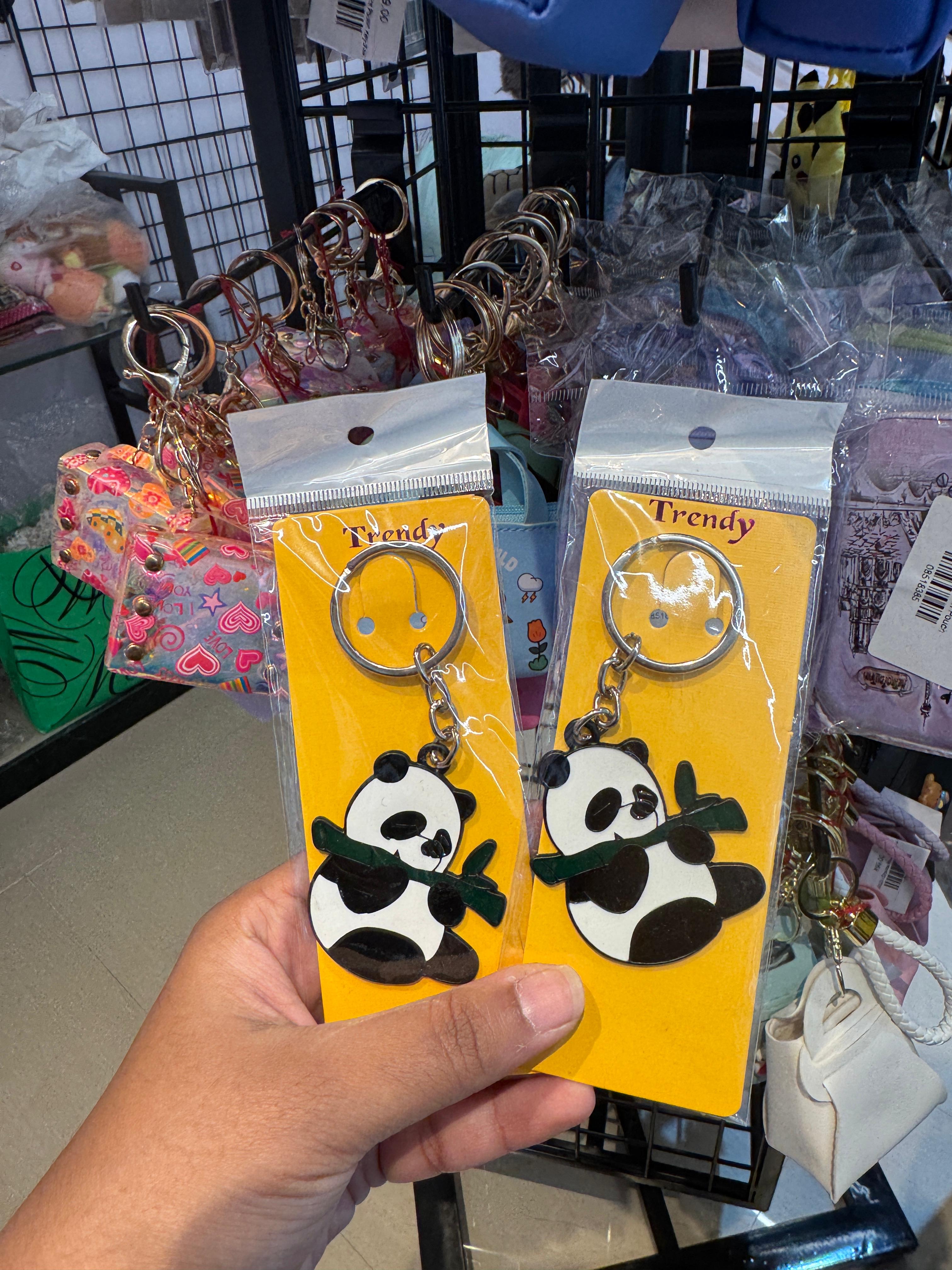 Panda With Bamboo Metallic Keychain