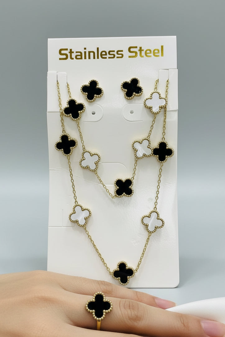 Black & White Clove Leaf Full Jewellery Set