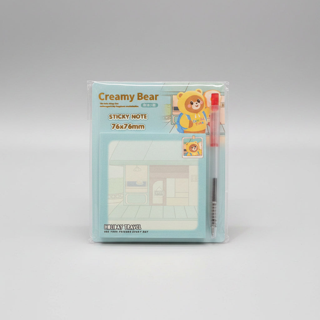 Cute Creamy Bear Sticky Note With Pen