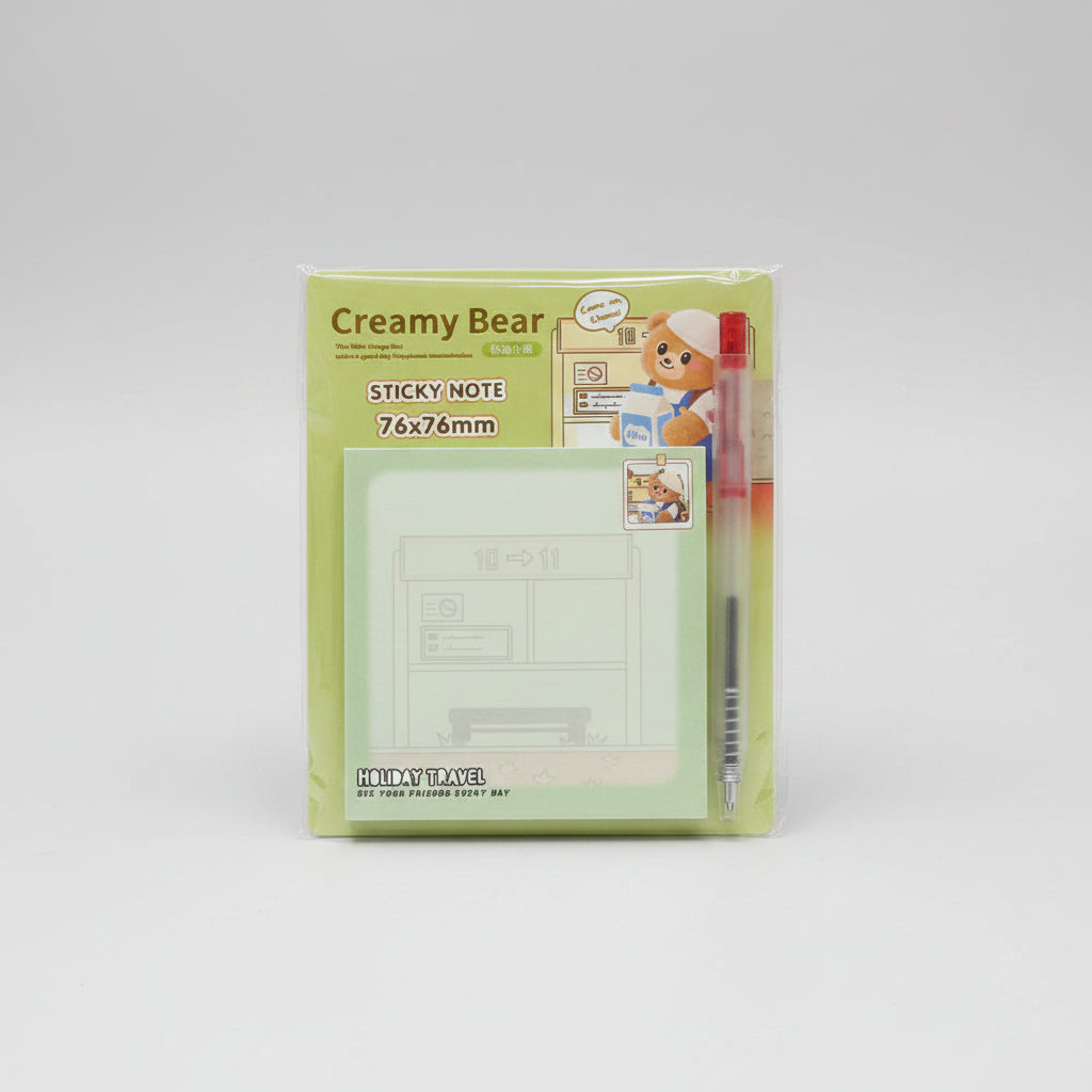 Cute Creamy Bear Sticky Note With Pen