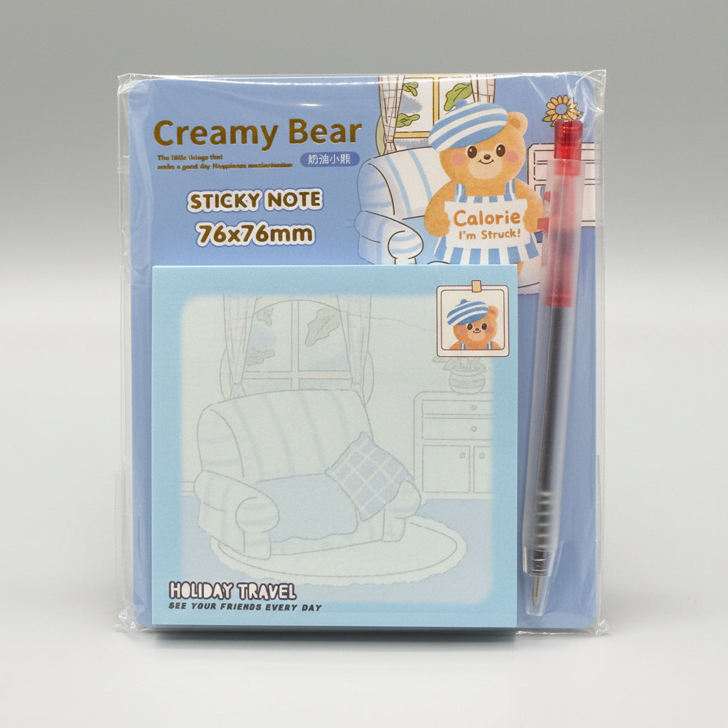 Cute Creamy Bear Sticky Note With Pen