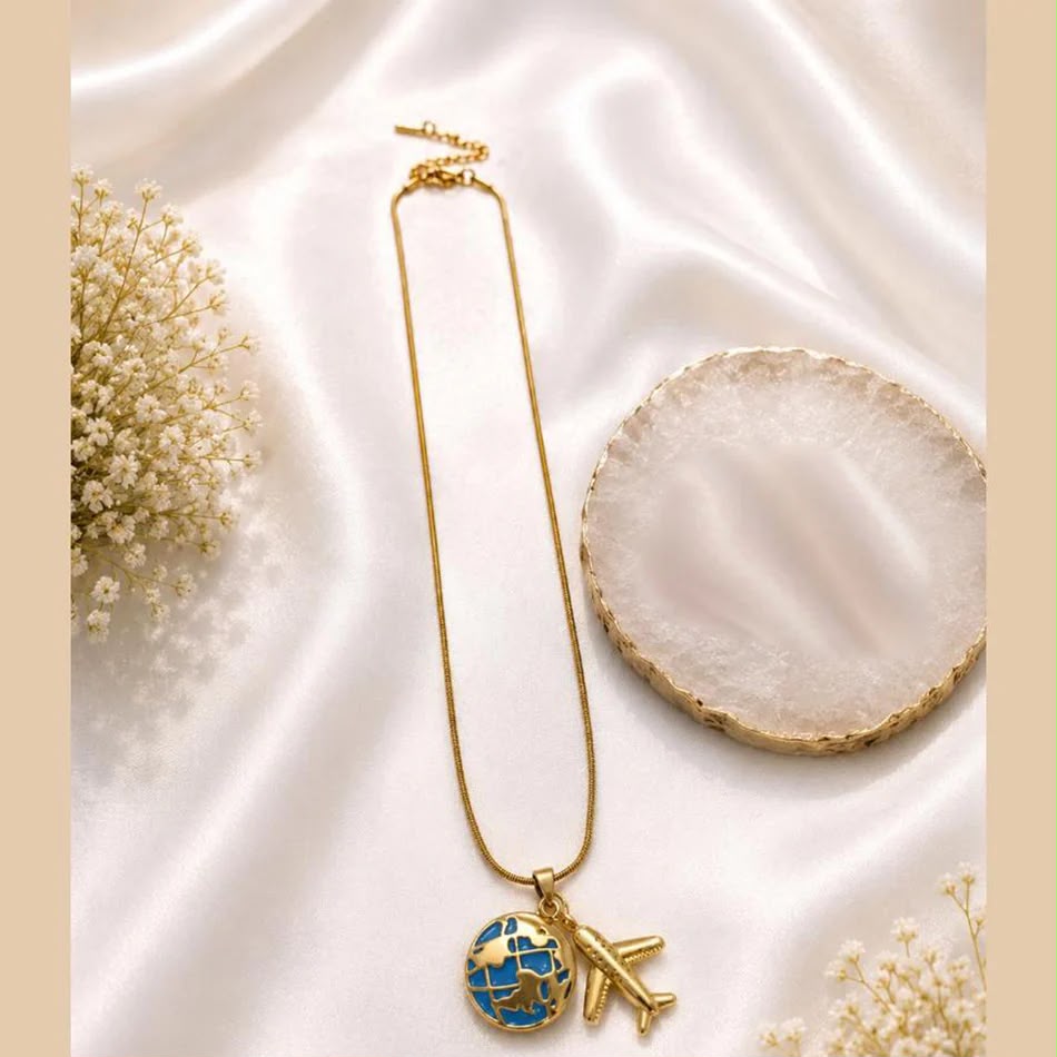 Earth & Airplane Charm Necklace