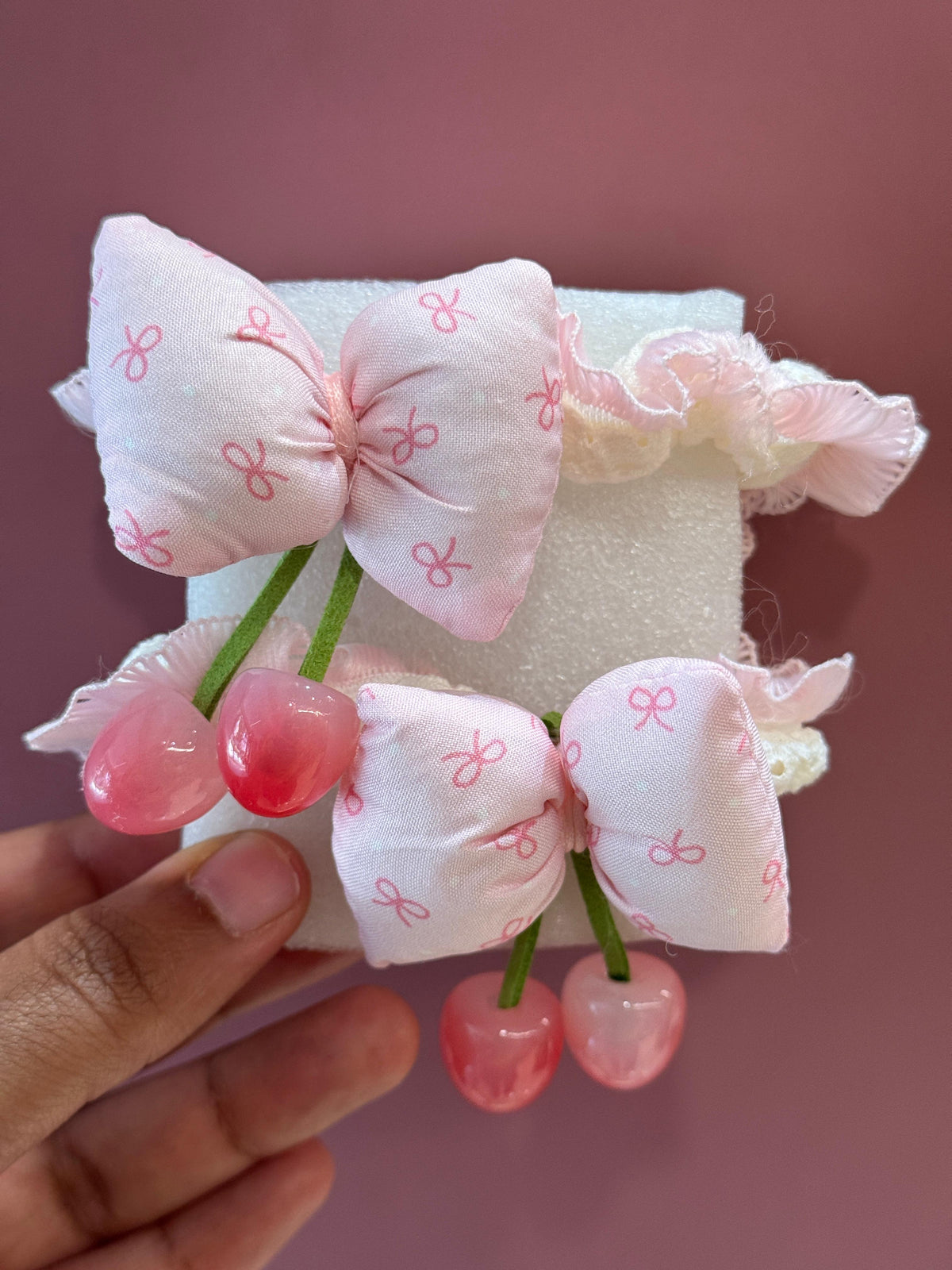 Pink Cherry Scrunchies