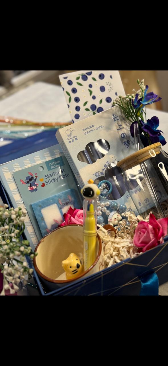 Navy Blue Hamper in Box – Elegant &amp; Cute Stationery Gift Set for Her | Birthday, Friendship, Kawaii Gifts”