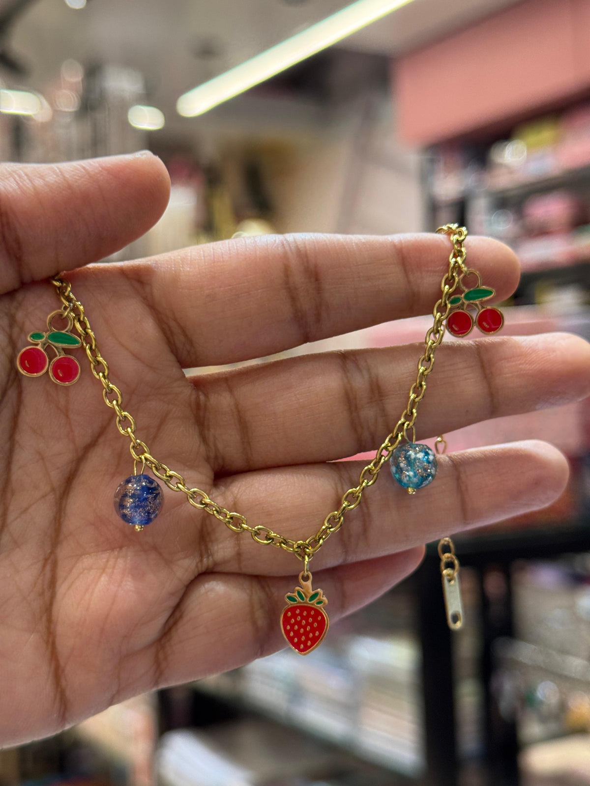 Strawberry And Cherry Charm Bracelet