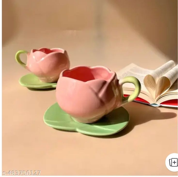 Pink Tulip Shaped Mug and Plate