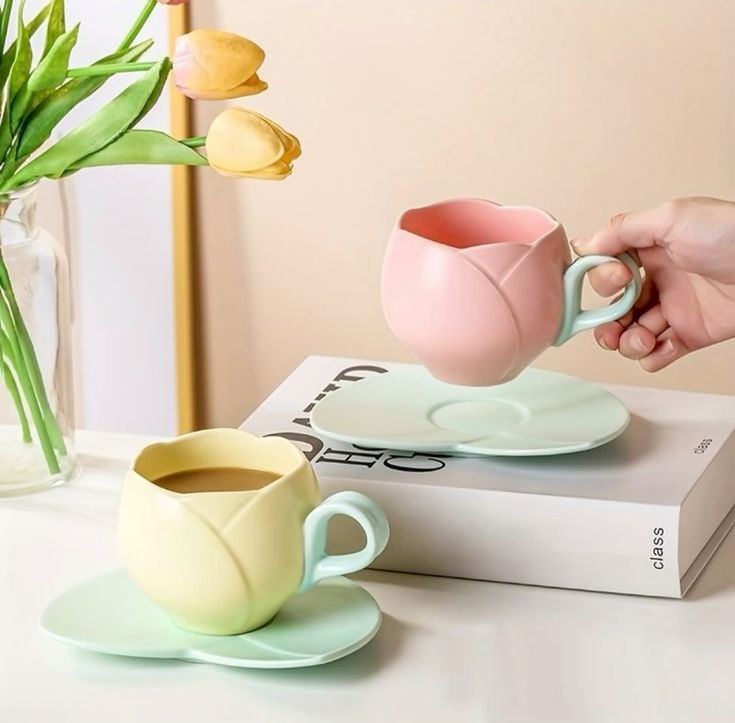 Pink Tulip Shaped Mug and Plate