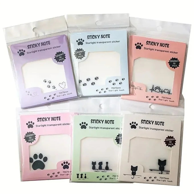 Paw Design Transparent Glittery Sticky Note