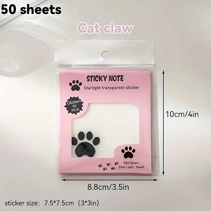 Paw Design Transparent Glittery Sticky Note