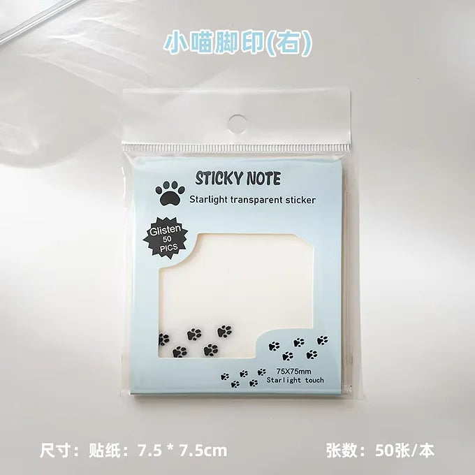 Paw Design Transparent Glittery Sticky Note