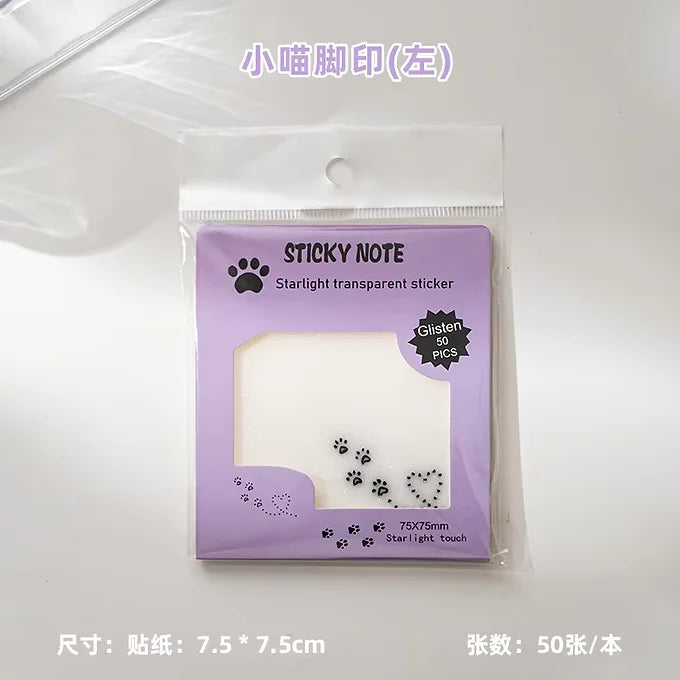 Paw Design Transparent Glittery Sticky Note