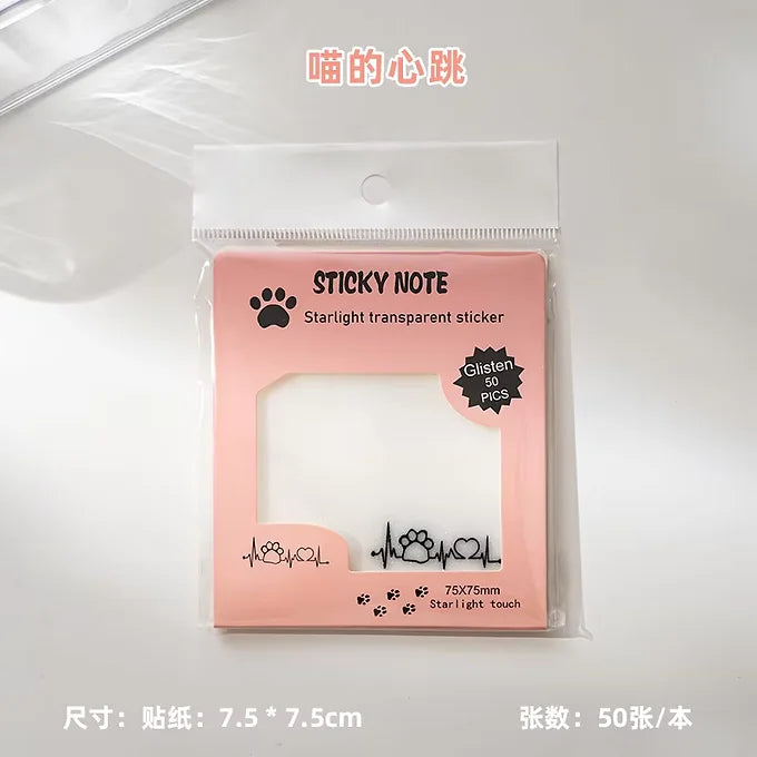 Paw Design Transparent Glittery Sticky Note