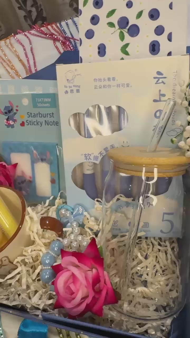 Navy Blue Hamper in Box – Elegant &amp; Cute Stationery Gift Set for Her | Birthday, Friendship, Kawaii Gifts”