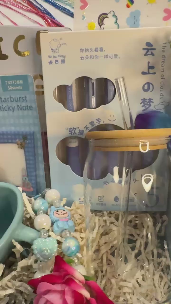 “Sky Blue Hamper in Box – Cute & Aesthetic Stationery Gift Set for Her | Birthday, Friendship, Kawaii Gifts”