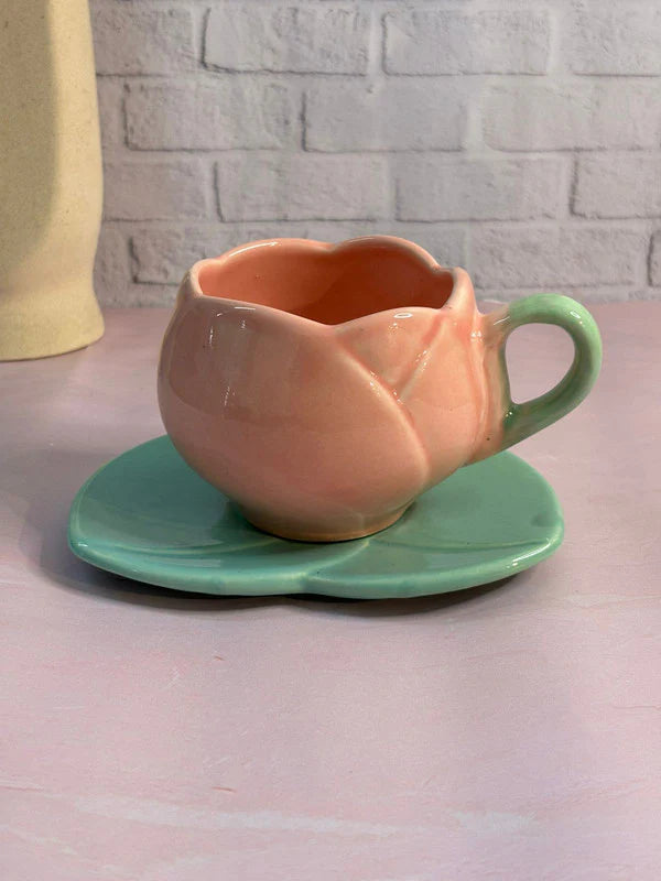 Pink Tulip Shaped Mug and Plate
