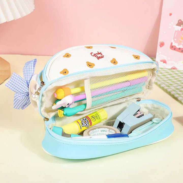 Pinteresty Bow Double Layer Stationery Pouch ( 1pc )