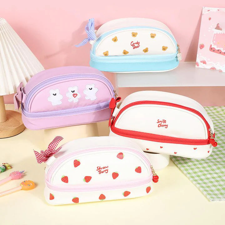 Pinteresty Bow Double Layer Stationery Pouch ( 1pc )