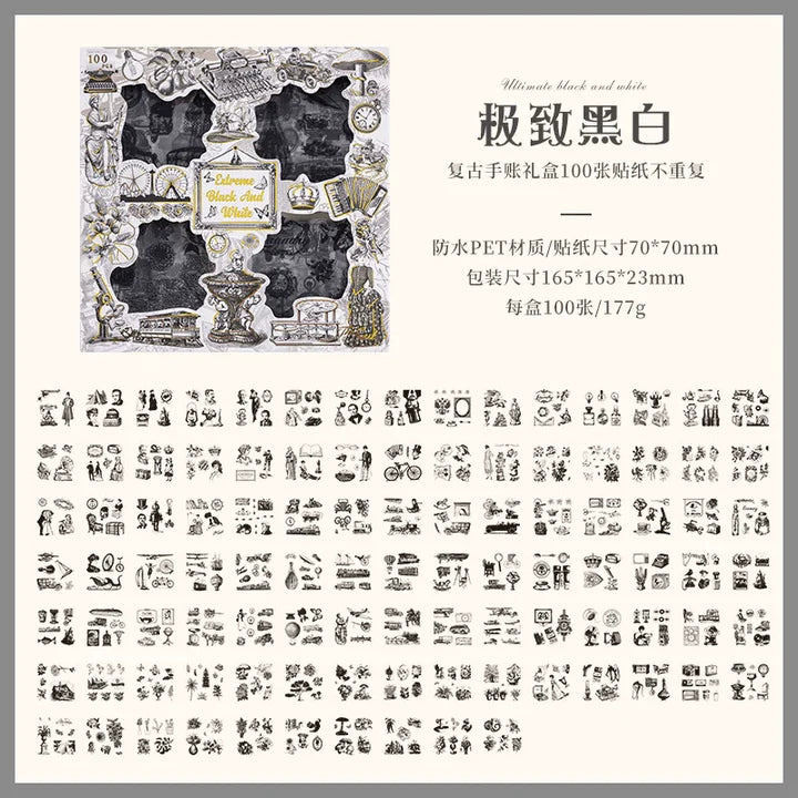 Vintage Black & White 100 pc Stickers