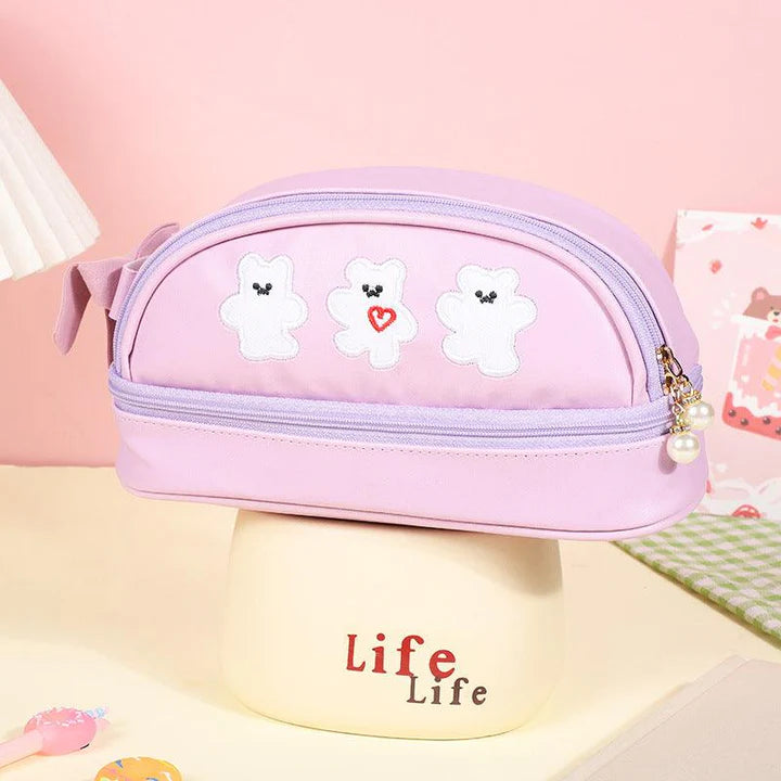 Pinteresty Bow Double Layer Stationery Pouch ( 1pc )
