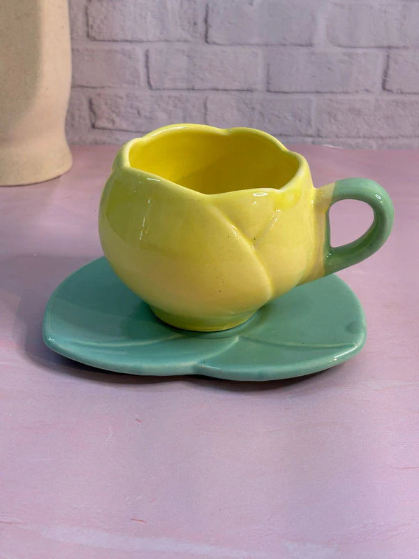 Yellow Tulip Shaped Mug and Plate